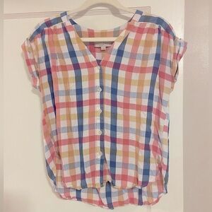 LOFT plaid short sleeve button up shirt